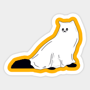 Fluffy Ghost Cat With Pumpkin Orange Background Sticker